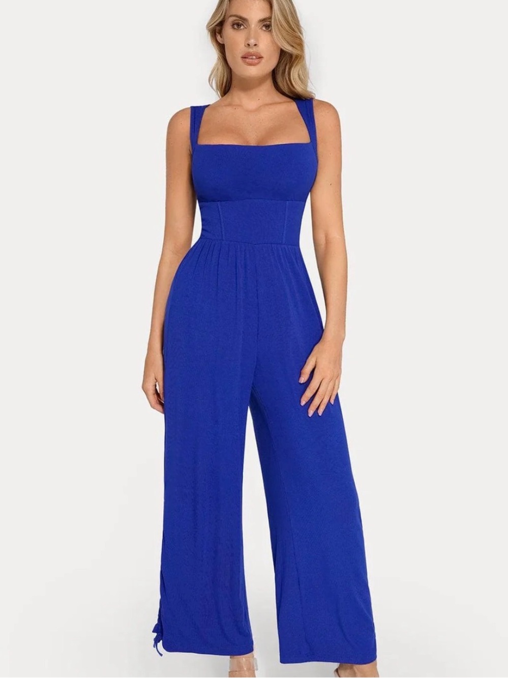 NWT Popilush Square Neck Jumpsuit Royal Blue Size Large